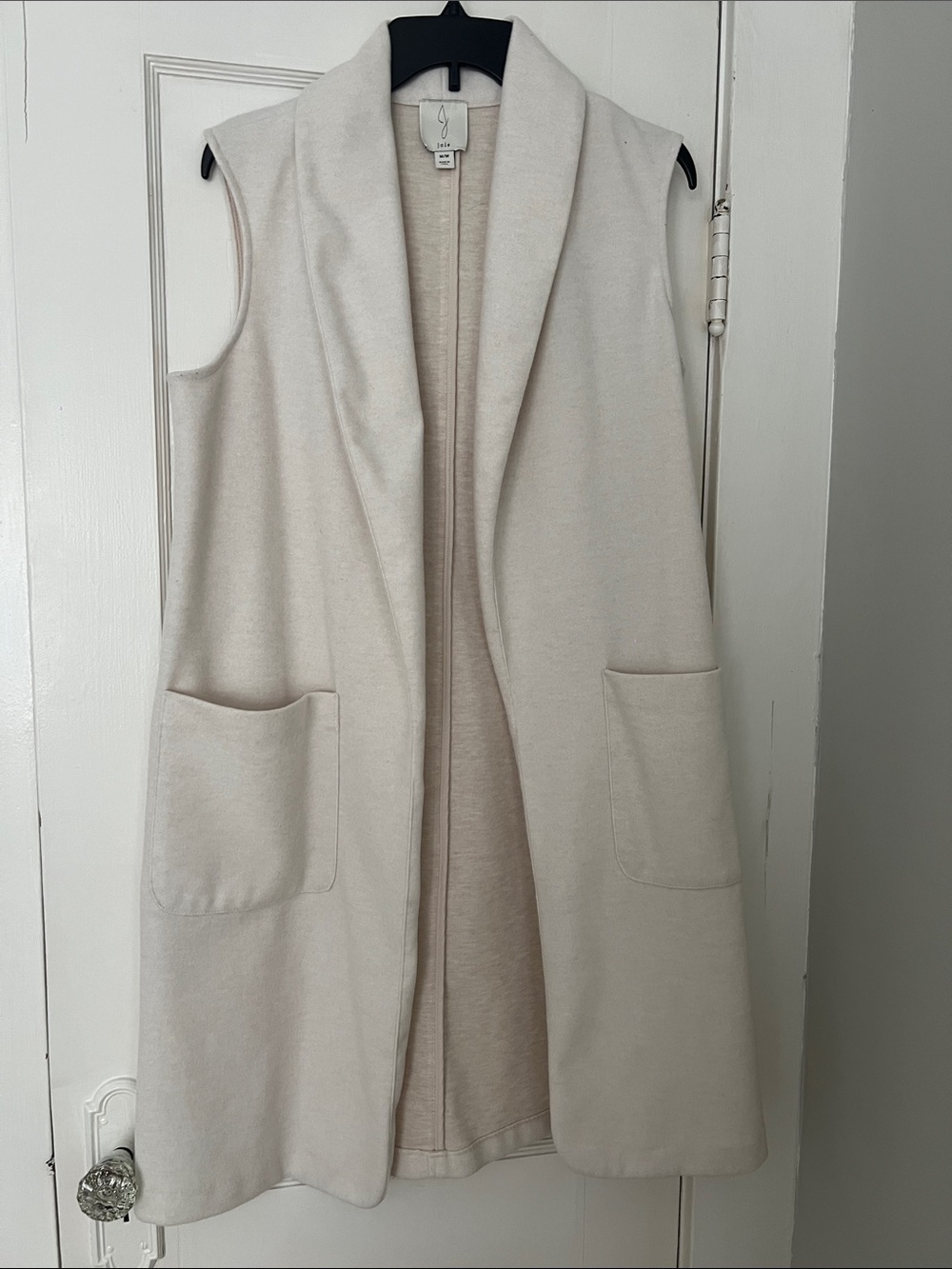 Sleeveless Open Front Long Vest in Light Cream
